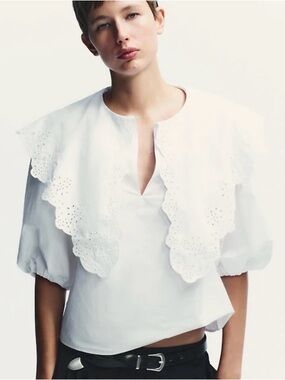 BNWT Zara White Peter Pan Collar Poplin Blouse